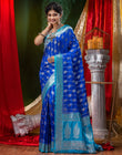 HOUSE OF BEGUM Katan Silk Royal Blue With Silver Zari Work with Blouse Piece