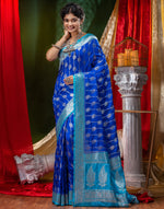 HOUSE OF BEGUM Katan Silk Royal Blue With Silver Zari Work with Blouse Piece