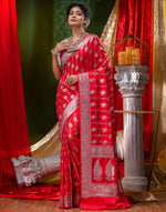 HOUSE OF BEGUM Katan Silk RedWith Silver Zari Work with Blouse Piece-4
