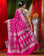 HOUSE OF BEGUM Katan Silk Rani Pink With Silver Zari Work with Blouse Piece-2