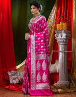 HOUSE OF BEGUM Katan Silk Rani Pink With Silver Zari Work with Blouse Piece-3