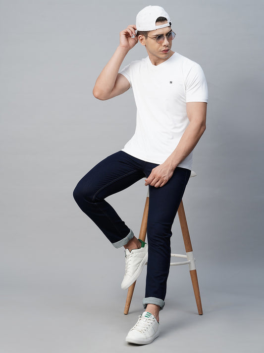 Blue Buddha Men's White Regular Fit Solid Round Neck T-Shirt