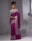 HOUSE OF BEGUM Women's Wine Georgette Zari Work Saree with Unstitched Embroidered Blouse