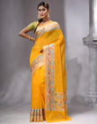 HOUSE OF BEGUM Women's Dark Yellow Georgette Zari Work Saree with Unstitched Embroidered Blouse