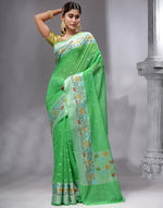 HOUSE OF BEGUM Women's Green Georgette Zari Work Saree with Unstitched Embroidered Blouse-4