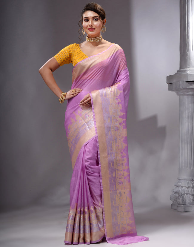 HOUSE OF BEGUM Women's Lavender Printed Woven Georgette Saree with Unstitched Plain Blouse