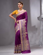 HOUSE OF BEGUM Women's Purple Printed Woven Georgette Saree with Unstitched Plain Blouse