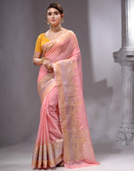 HOUSE OF BEGUM Women's Peach Printed Woven Georgette Saree with Unstitched Plain Blouse