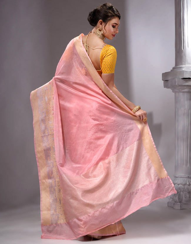 HOUSE OF BEGUM Women's Peach Printed Woven Georgette Saree with Unstitched Plain Blouse