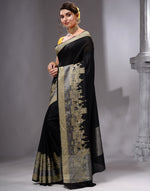 HOUSE OF BEGUM Women's Black Printed Woven Georgette Saree with Unstitched Plain Blouse-3