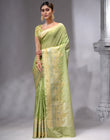 HOUSE OF BEGUM Women's Pista Printed Woven Georgette Saree with Unstitched Plain Blouse