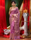 HOUSE OF BEGUM Pure Linen Megenta Saree with Blouse Piece