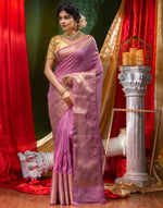 HOUSE OF BEGUM Pure Linen Megenta Saree with Blouse Piece-4