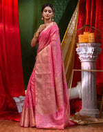 HOUSE OF BEGUM Pure Linen Pink Saree with Blouse Piece-3