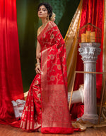 HOUSE OF BEGUM Georgette Saree Red With Meena Work with Blouse Piece-3