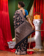 HOUSE OF BEGUM Georgette Saree Black With Meena Work with Blouse Piece-2