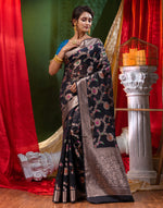 HOUSE OF BEGUM Georgette Saree Black With Meena Work with Blouse Piece-4