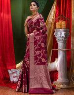 HOUSE OF BEGUM Georgette Saree Wine With Meena Work with Blouse Piece-4