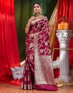 HOUSE OF BEGUM Georgette Saree Wine With Meena Work with Blouse Piece-4