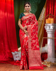 HOUSE OF BEGUM Georgette Saree Red With Meena Work with Blouse Piece