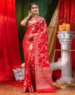 HOUSE OF BEGUM Georgette Saree Red With Meena Work with Blouse Piece-4