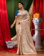 HOUSE OF BEGUM Georgette Saree Beige With Meena Work with Blouse Piece-4