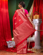 HOUSE OF BEGUM Organza Saree Red With Rose Gold Zari with Blouse Piece-2