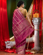 HOUSE OF BEGUM Handloom Wine Organza Saree with Blouse Piece-2