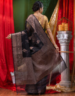 HOUSE OF BEGUM Handloom Black Organza Saree with Blouse Piece-2