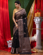 HOUSE OF BEGUM Handloom Black Organza Saree with Blouse Piece-4