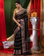 HOUSE OF BEGUM Handloom Black Organza Saree with Blouse Piece-4