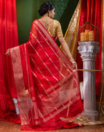 HOUSE OF BEGUM Handloom Red Organza Saree with Blouse Piece-2