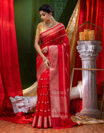 HOUSE OF BEGUM Handloom Red Organza Saree with Blouse Piece-4