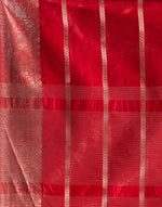 HOUSE OF BEGUM Handloom Red Organza Saree with Blouse Piece-6