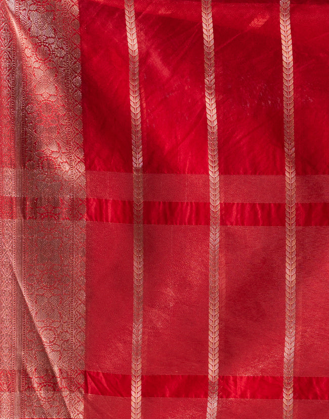 HOUSE OF BEGUM Handloom Red Organza Saree with Blouse Piece