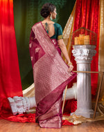 HOUSE OF BEGUM Handloom Wine Organza Saree with Blouse Piece-2