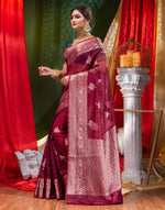 HOUSE OF BEGUM Handloom Wine Organza Saree with Blouse Piece-3