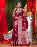 HOUSE OF BEGUM Handloom Wine Organza Saree with Blouse Piece-4