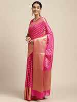 HOUSE OF BEGUM Womens Rani Pink Banarasi Opera Silk Saree With Blouse Piece-3