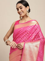 HOUSE OF BEGUM Womens Rani Pink Banarasi Opera Silk Saree With Blouse Piece-5