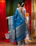 HOUSE OF BEGUM Pure Organza Royal Blue With Meena Work with Blouse Piece-2