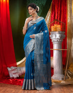 HOUSE OF BEGUM Pure Organza Royal Blue With Meena Work with Blouse Piece-4
