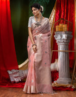 HOUSE OF BEGUM Pure Organza Pech With Meena Work with Blouse Piece-4