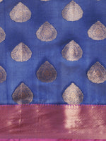 HOUSE OF BEGUM Womens Blue Antique Zari Mughal Buta Banarasi Silk Saree With Blouse Piece-7