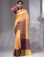 HOUSE OF BEGUM Women's Yellow Woven Banarasi Saree with Printed Unstitched  Blouse-4