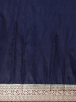 HOUSE OF BEGUM Womens Navy Blue Banarasi Satan Plain Silk Blend Saree With Blouse Piece-7