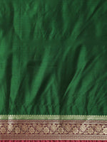 HOUSE OF BEGUM Womens Dark Green Banarasi Satan Plain Silk Blend Saree With Blouse Piece-7