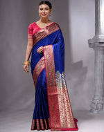 HOUSE OF BEGUM Women's Royal Blue Katan Woven Zari Work Saree with Unstitched Printed Blouse