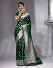 HOUSE OF BEGUM Women's Bottle Green Katan Woven Zari Work Saree with Unstitched Printed Blouse