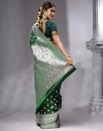 HOUSE OF BEGUM Women's Bottle Green Katan Woven Zari Work Saree with Unstitched Printed Blouse-2